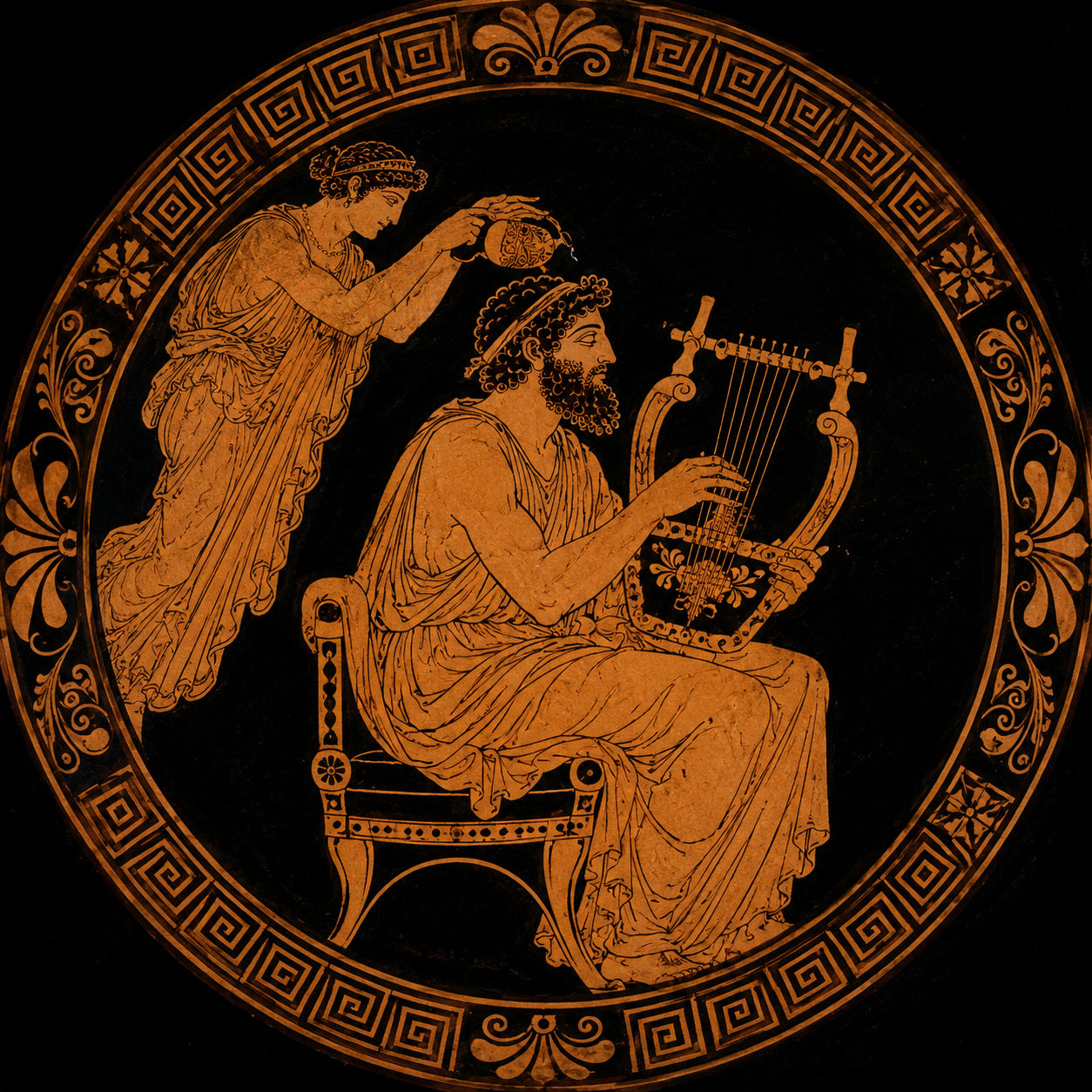 Demodocus the blind bard performs for the Phaeacians