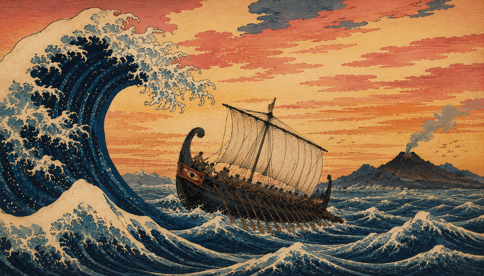 Odysseus's ship sailing across the wine-dark sea