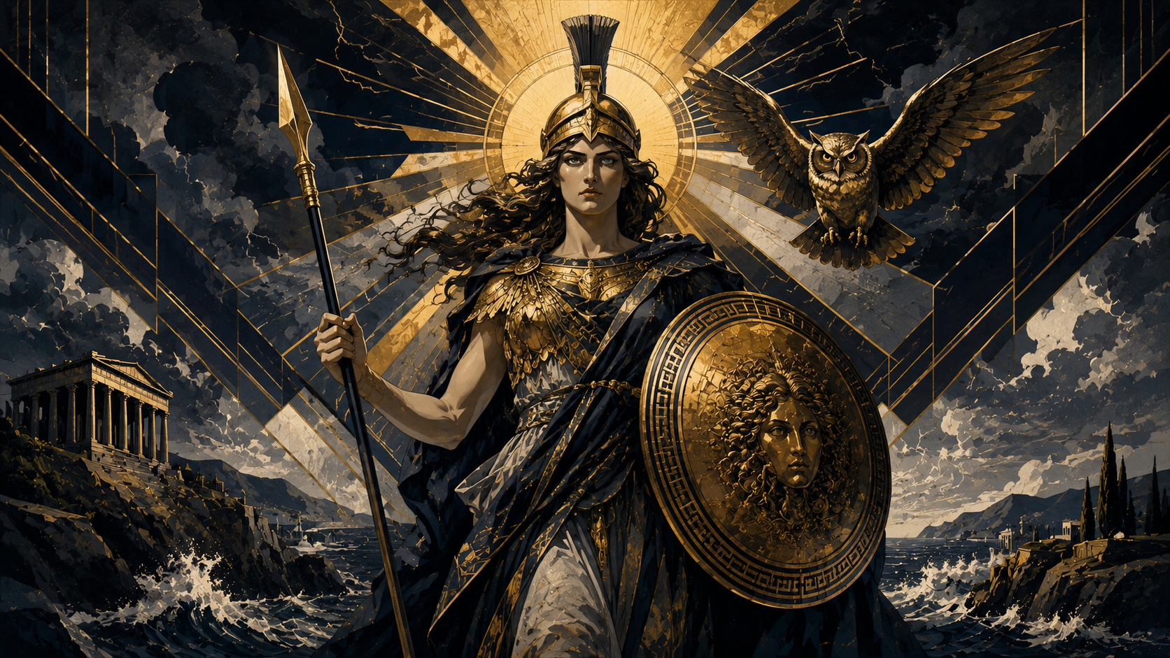 Athena descending from the sky