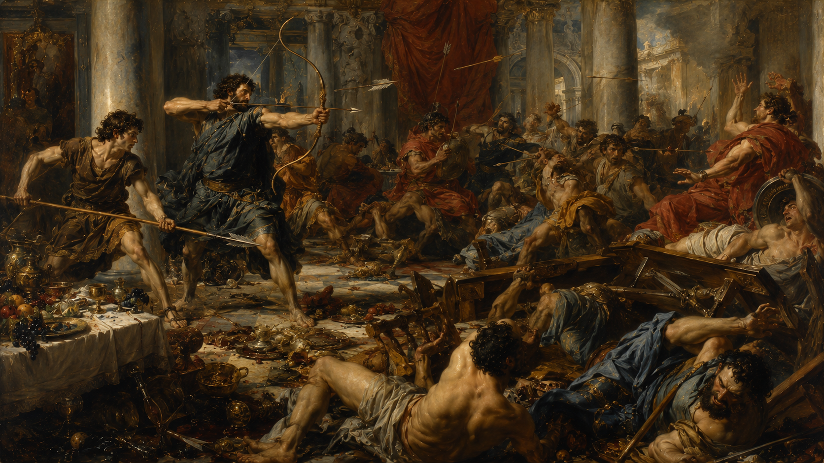 The slaughter of the suitors in the great hall