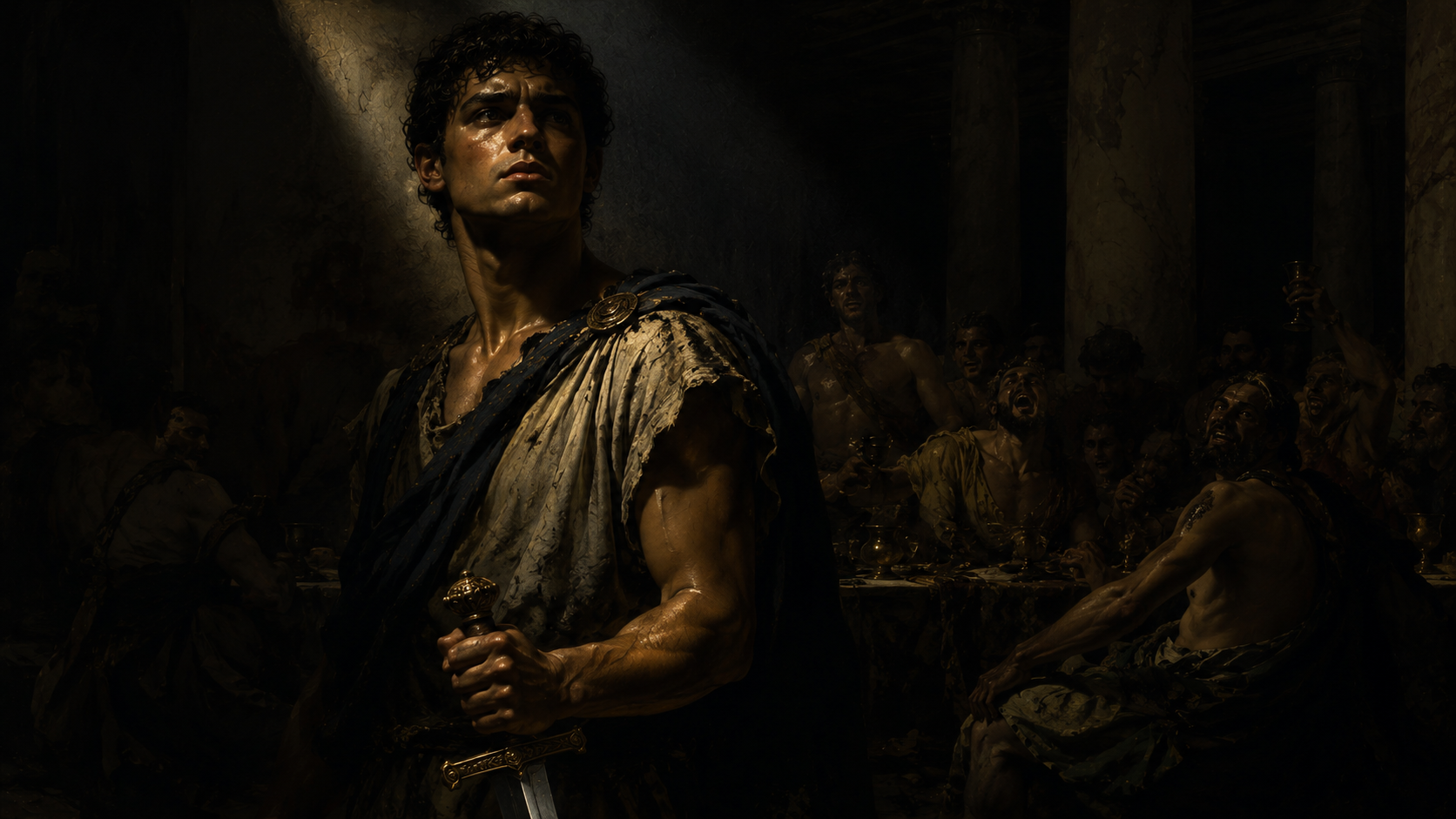 Telemachus in the great hall